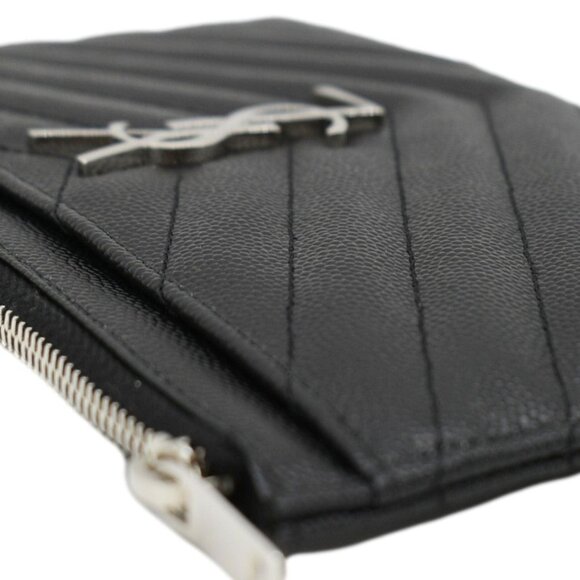 YVES SAINT LAURENT Monogram Bill Grain De Poudre Chevron Leather Zip Pouch Black - Picture 7 of 12
